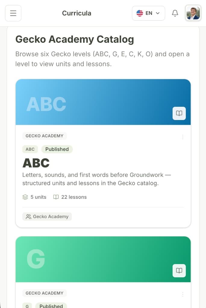 Gecko level catalog on a phone